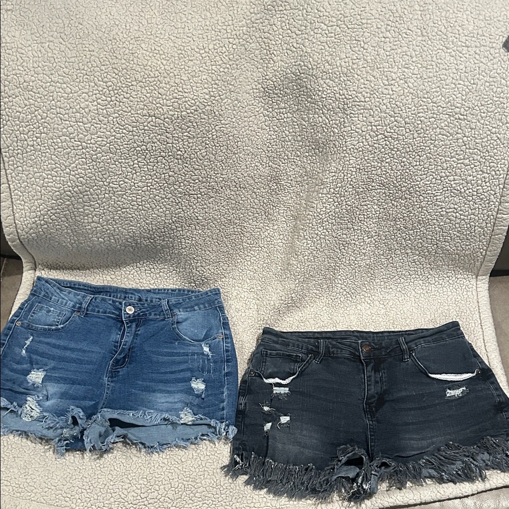 Stylish Distressed Denim Cutoff Shorts in Blue and Black